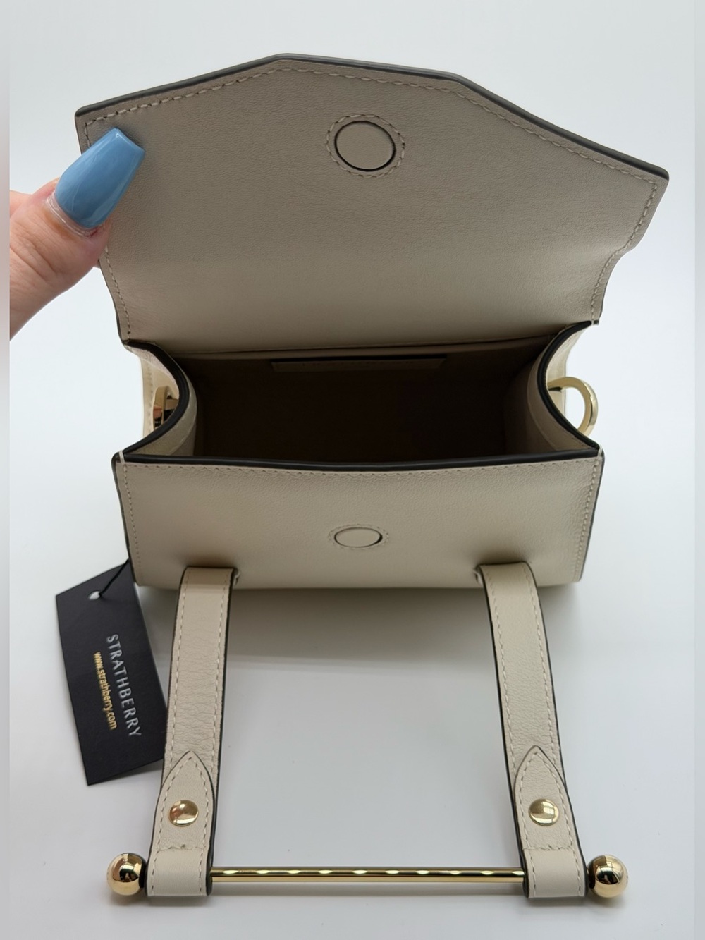 Strathberry Allegro Micro Vanilla Leather Top Handle Bag Made Spain NWT No Strap - Picture 9 of 17
